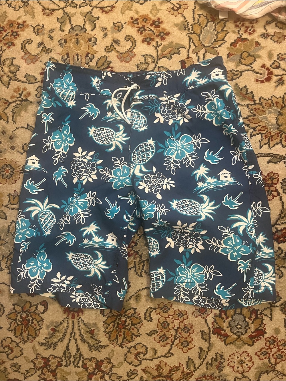Crewcuts Navy and Teal Floral Swim Trunks